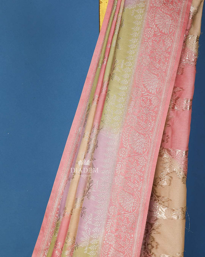 Pale Pink Floral Designed Bridal Banarasi Silk Saree - Diadem