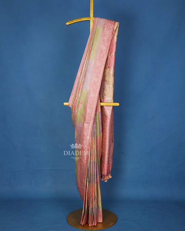 Pale Pink Floral Designed Bridal Banarasi Silk Saree - Diadem