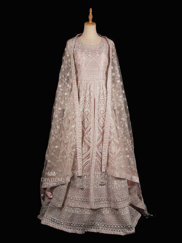 Pale Pink Floral Embroidery Designed Gown and Net Dupatta - Diadem