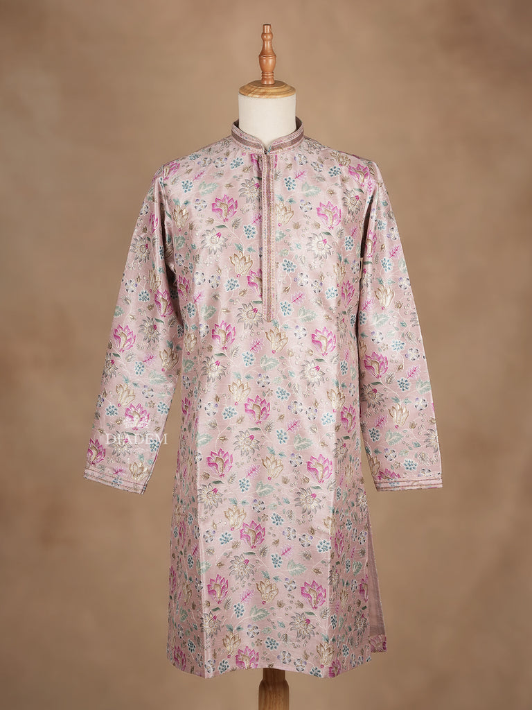 Floral Embroidered Pale Pink Kurta Set