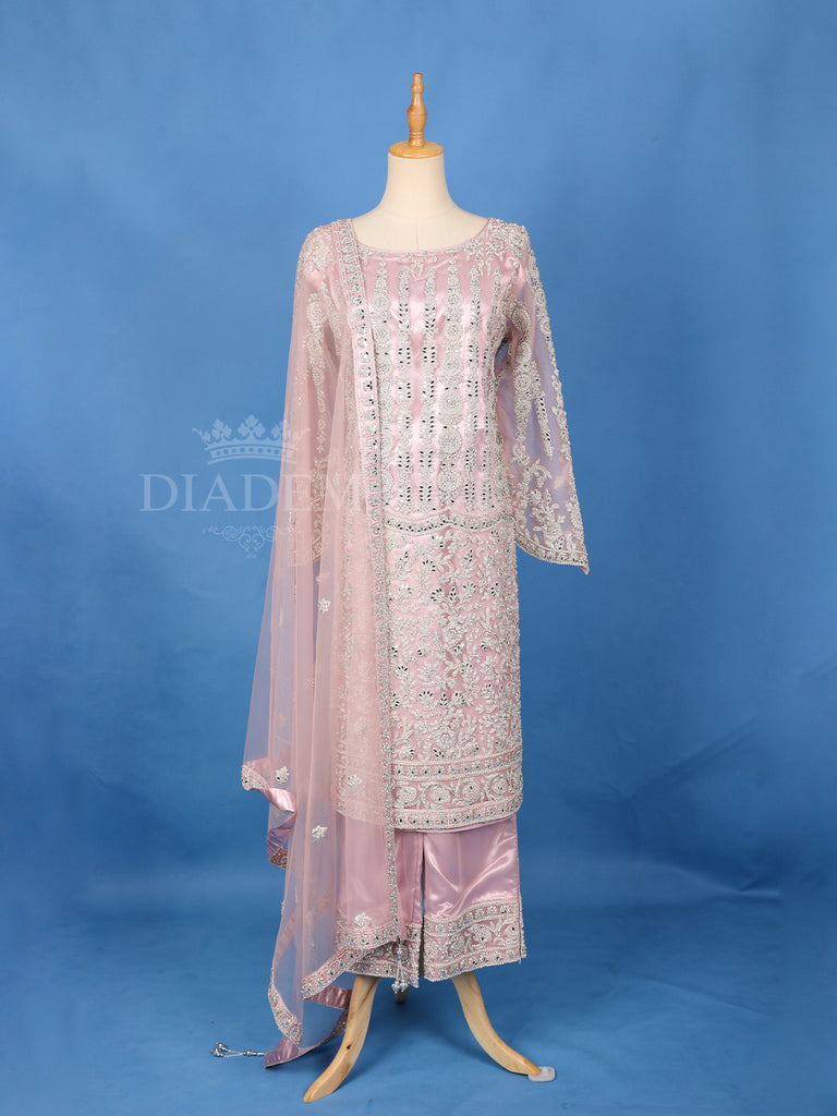 Pale Pink Mirror Embroidery Straight Cut