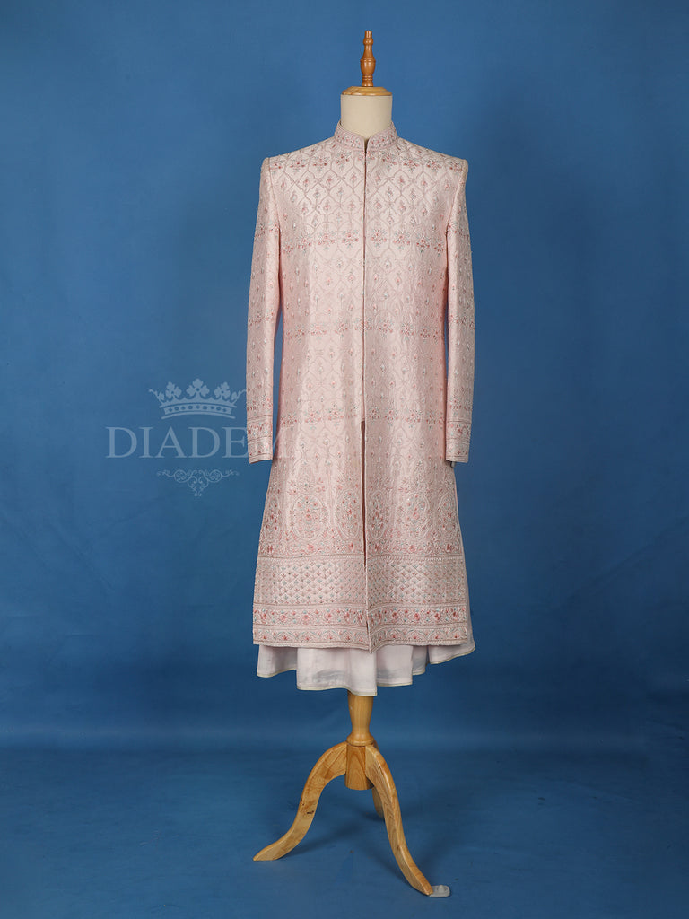 Pale Pink Raw Silk Sherwani