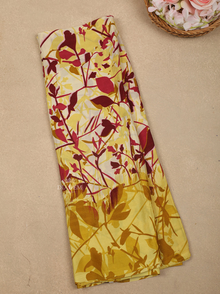 Pale Yellow Floral Printed Georgette Saree