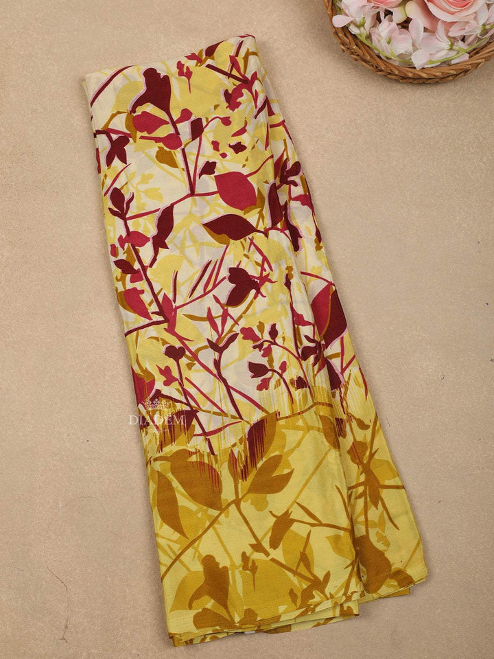 Pale Yellow Floral Printed Georgette Saree - Diadem