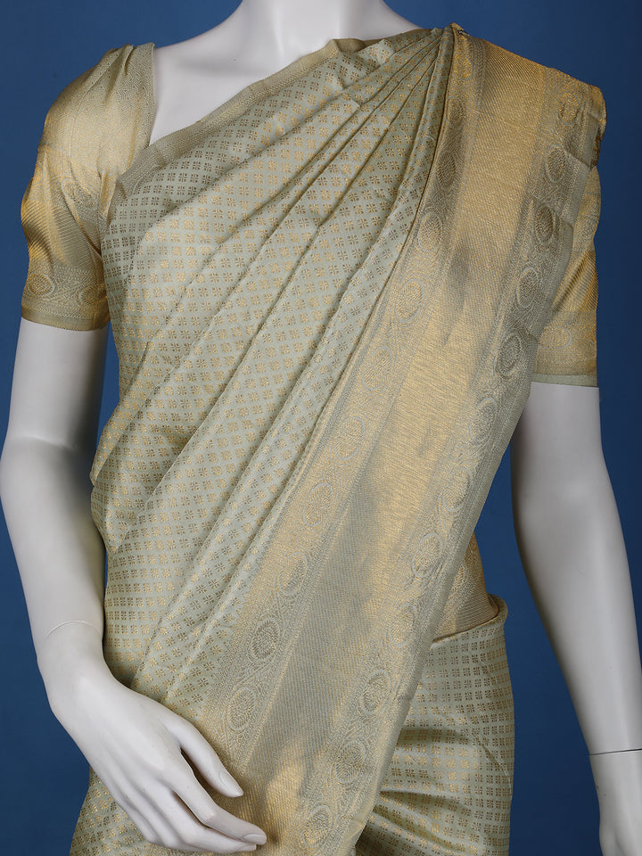 pale Green Floral Woven Pure Kanchipuram Silk Saree - Diadem