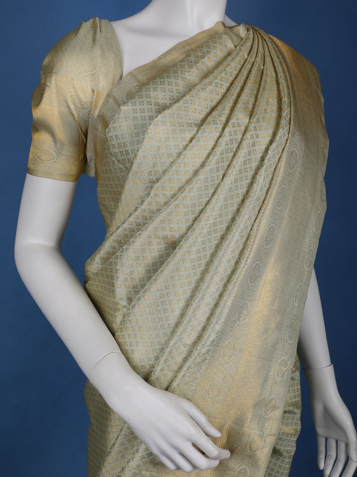 pale Green Floral Woven Pure Kanchipuram Silk Saree - Diadem