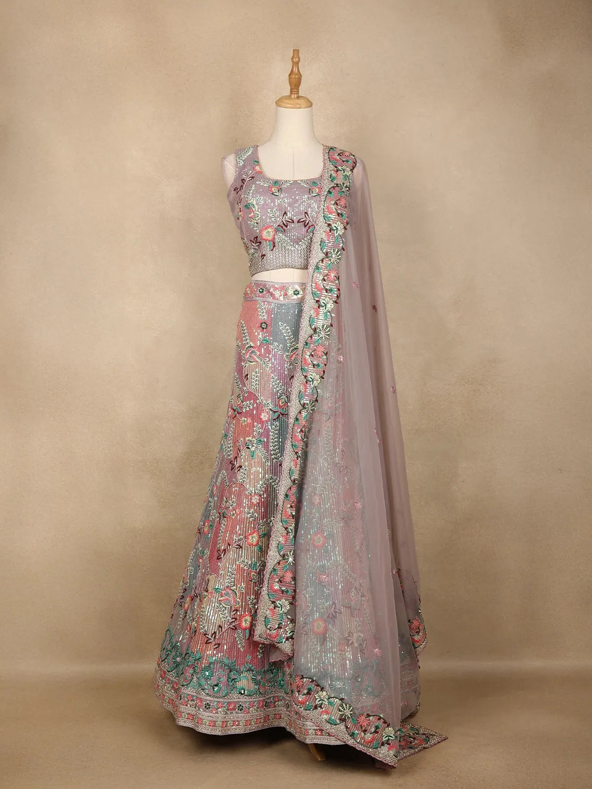 pale Lavender Floral Embroidered Net Lehenga for Bridesmaids