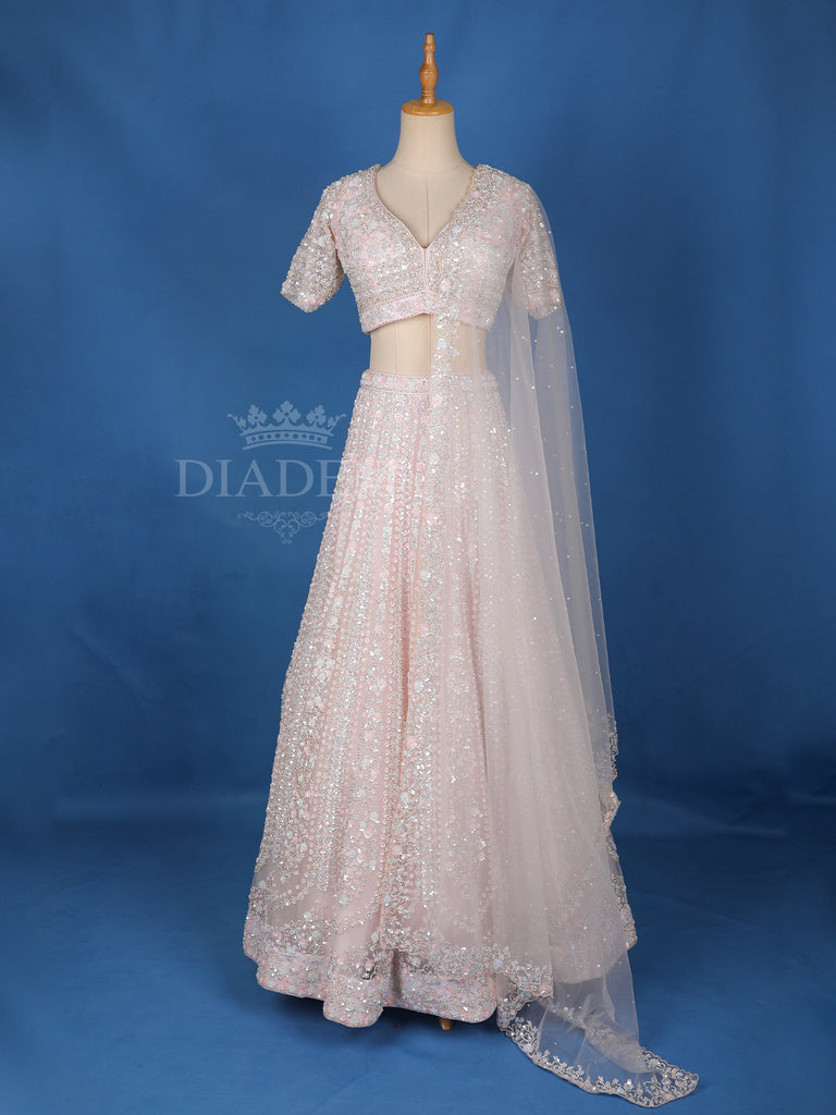 Pastel Pink Floral Embroidered Lehenga