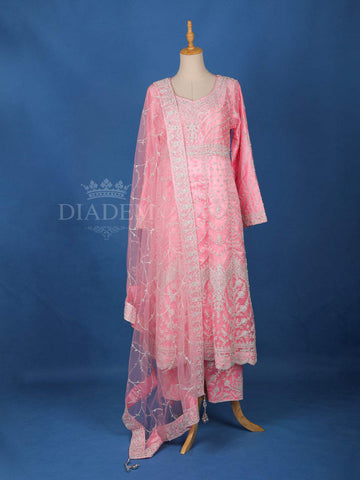 Pastel Pink Floral Embroidery Salwar Suit for Girls - Diadem