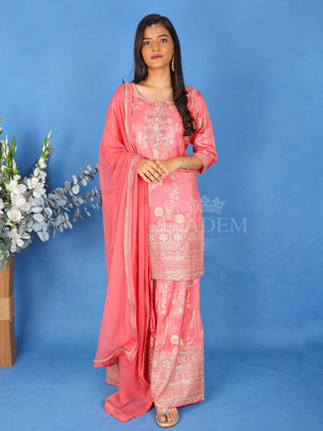 Pastel Pink Floral Sharara Salwar Suit Online - Diadem