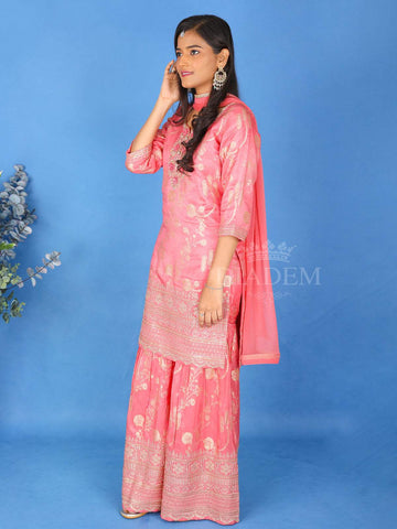 Pastel Pink Floral Sharara Salwar Suit Online - Diadem