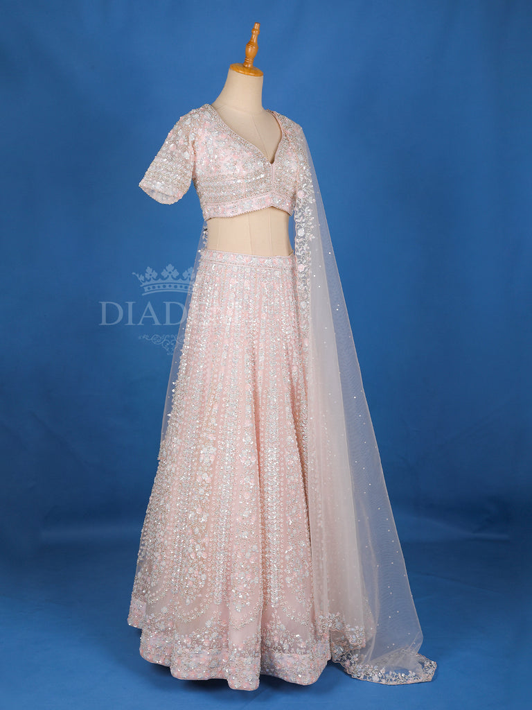 V-Neck Floral Lehenga Pastel Pink