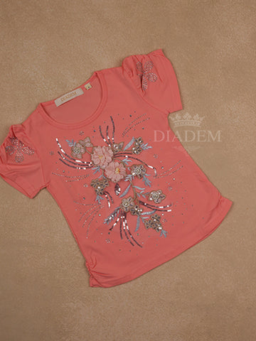 Peach Cotton Half Sleeve T-Shirt