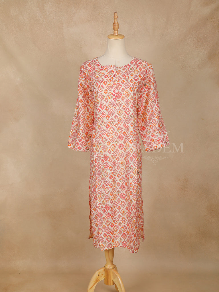 Peach Diamond Designed Cotton Kurti Round