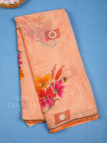 Peach Floral Designed Crepe Saree - Diadem