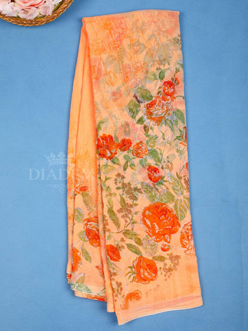 Peach Floral Printed Georgette Saree - Diadem