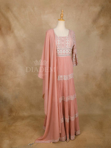 Light Peach Floral Designed Gown - Diadem