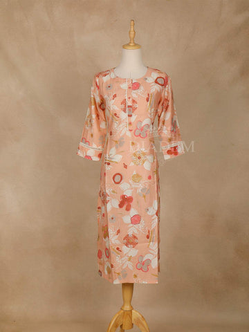 Peach Floral Printed Cotton Kurti - Diadem