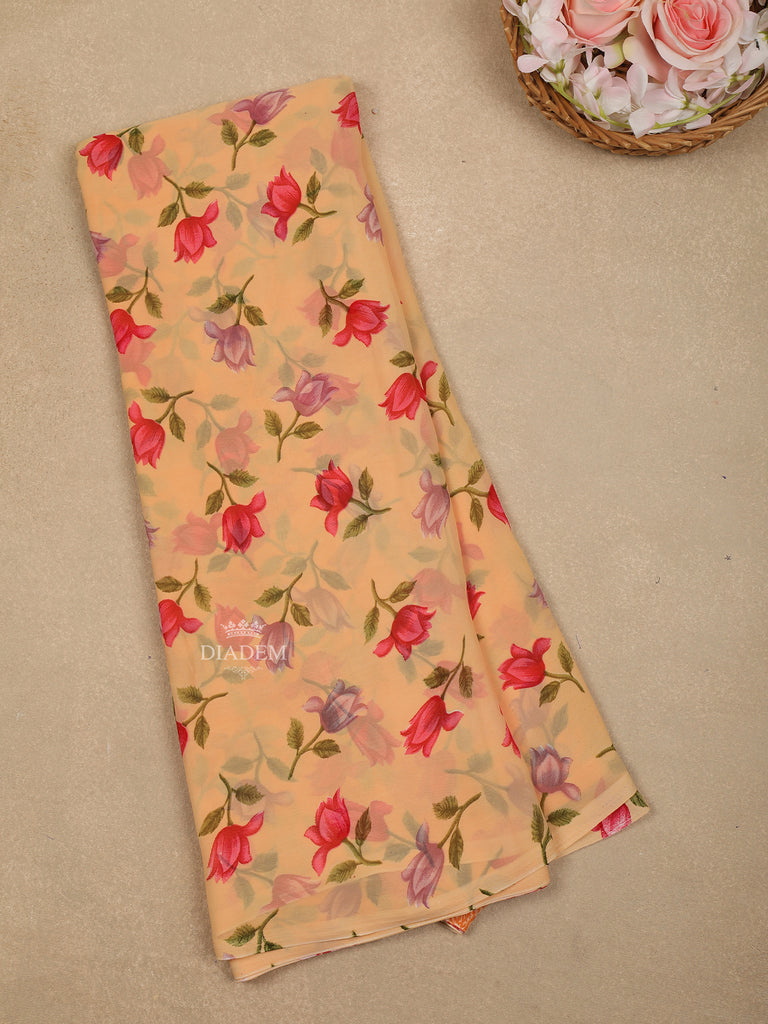 Peach Floral Printed Georgette Saree