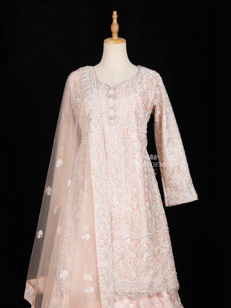 Peach Lehenga Full Sleeve Floral Embroidery