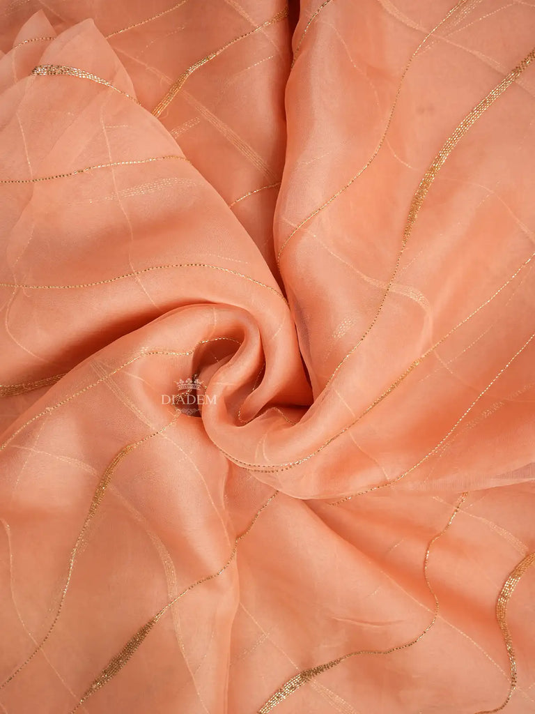 Peach Organza Saree Geometric Embroidery