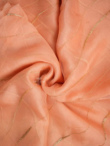 Peach Organza Saree with Geometric Embroidery Design on the Body and with Scalloped Border - Diadem