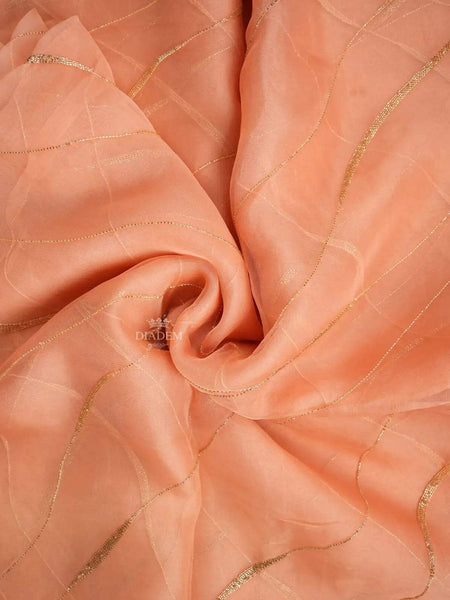 Peach Organza Saree with Geometric Embroidery Design on the Body and with Scalloped Border - Diadem