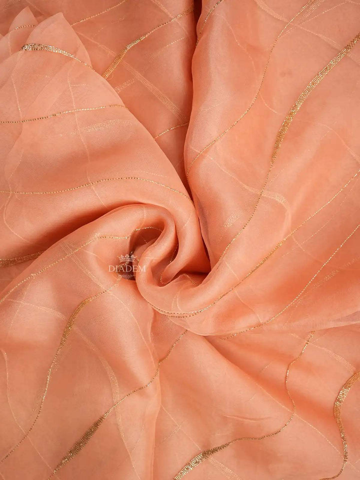 Peach Organza Saree with Geometric Embroidery Design on the Body and with Scalloped Border - Diadem