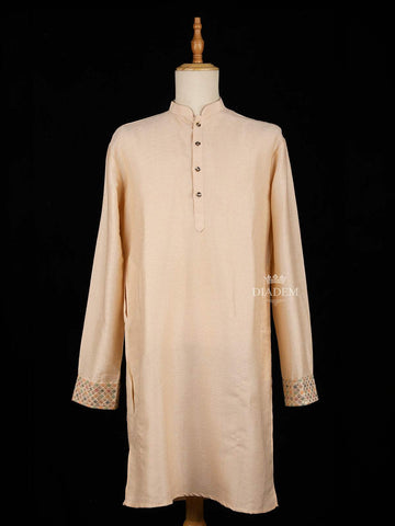 Peach Embroidery Indo-Western Sherwani Suit, with Pant and Pocket Square - Diadem