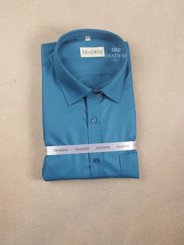 Peacock Blue Cotton Plain Formal Shirt