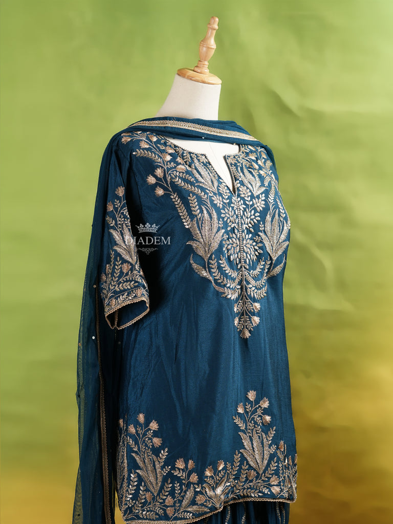 Peacock Blue Floral Embroidery