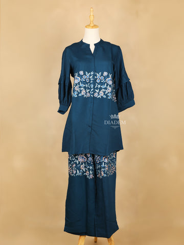 Peacock Blue Salwar Suit Flower