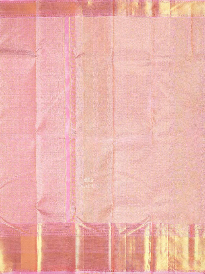 Pink Pure Kanchipuram Silk Saree with Peacock and Chakaram Patterns on the Body and with Broad and Small Border - Diadem