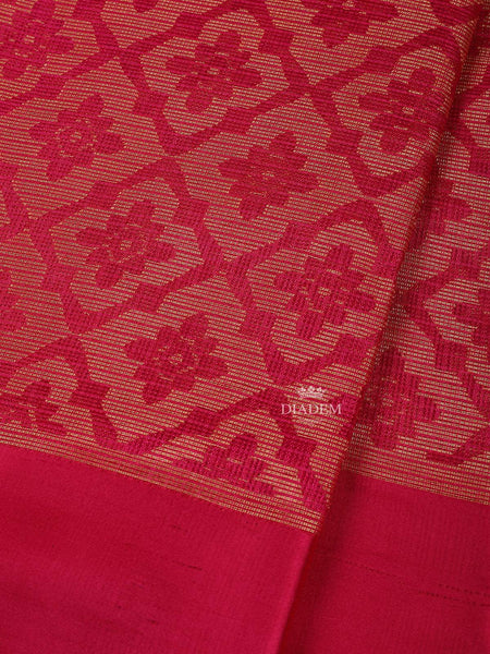 Pink Brasso Saree With Floral Motifs on the Body with Matching Border - Diadem