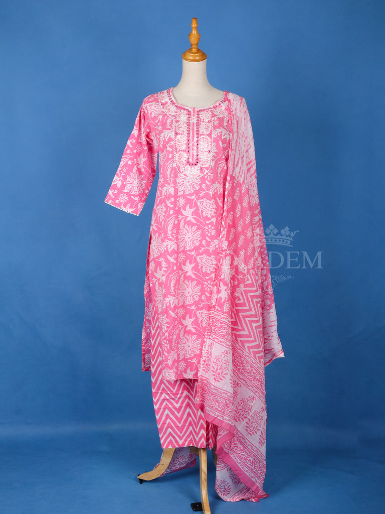 Pink Cotton Salwar Suit with Floral