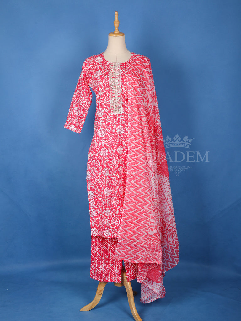 Pink Cotton Salwar Suit with Floral Prints