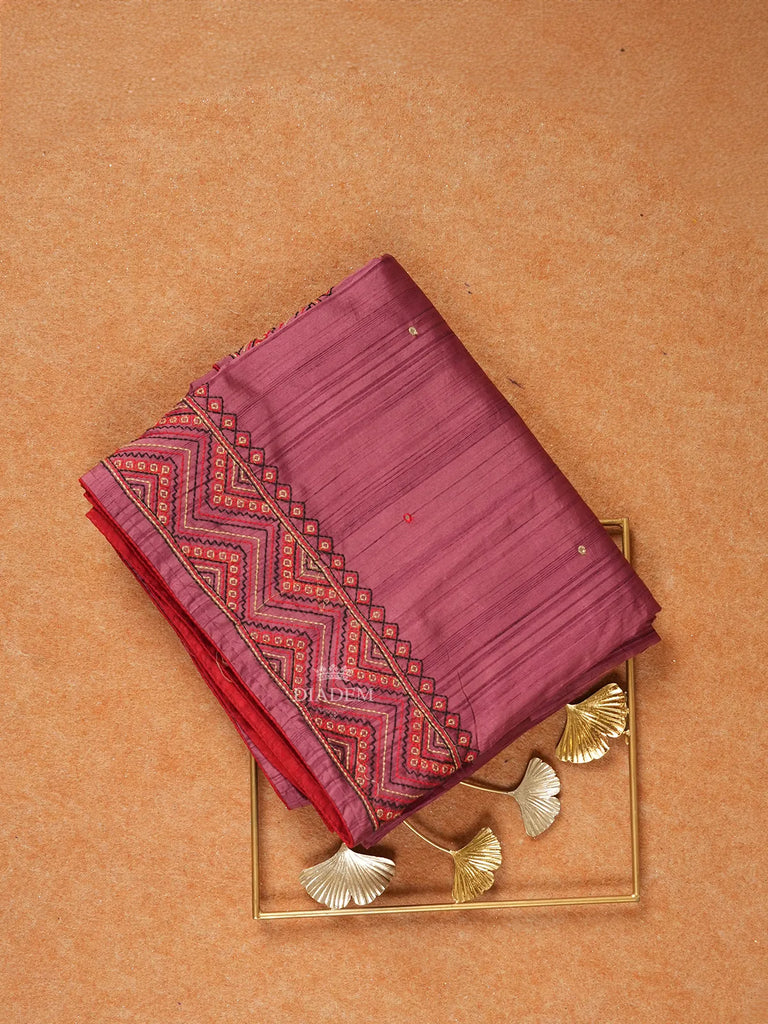 Pink Cotton Saree with Mirror Embroidery