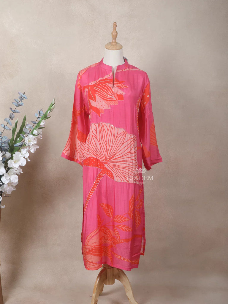 Pink Crepe Kurti Top Adorned