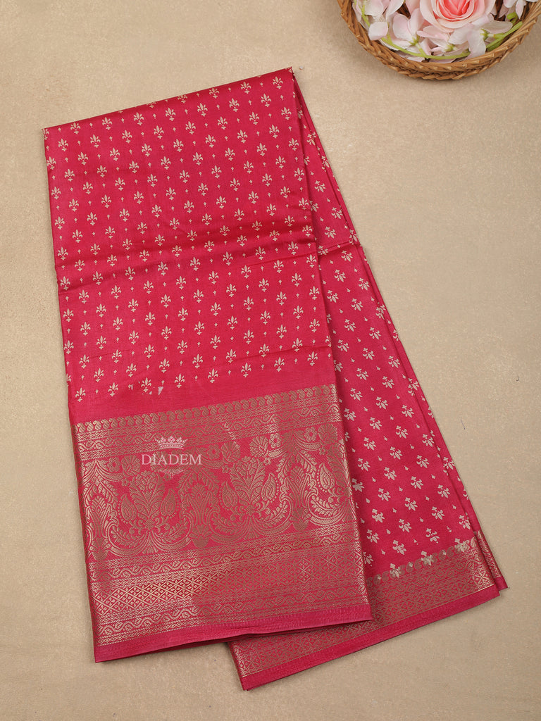 Pink Floral Designed Chanderi Silk Saree