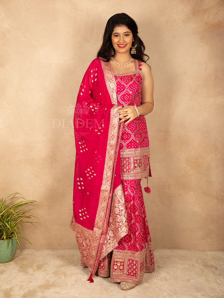 Pink Floral Embroidered Sharara Suit