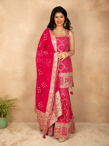 Pink Floral Embroidered Sharara Salwar Suit - Diadem