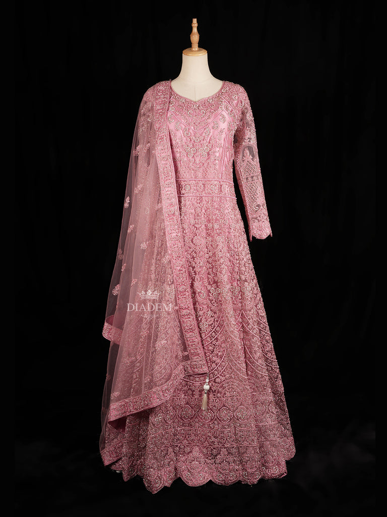 Pink Floral Embroidery Designed Gown