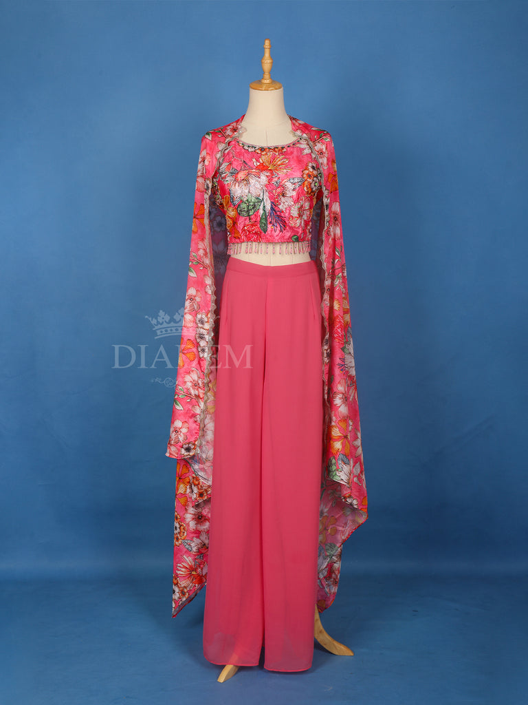 Pink Floral Printed Georgette Palazzo Suit