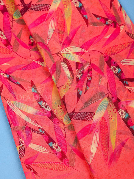 Pink Floral Printed Georgette Saree - Diadem