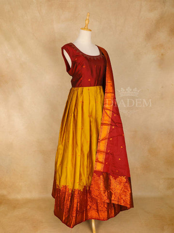 Pink with yellow Ethnic Floral Design Silk Gown - Diadem