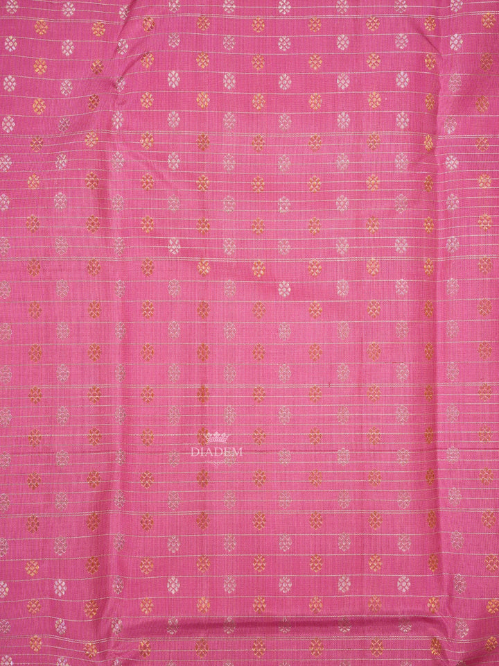 Pink Kanchipuram Silk Saree Floral and Stripes