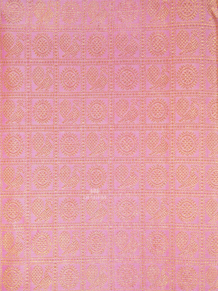 Pink Pure Kanchipuram Silk Saree with Peacock and Chakaram Patterns on the Body and with Broad and Small Border - Diadem