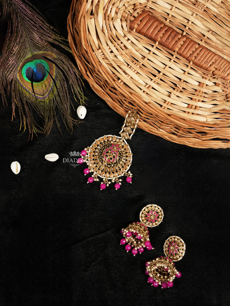 Pink Maang Tikka and Earrings Set Regal