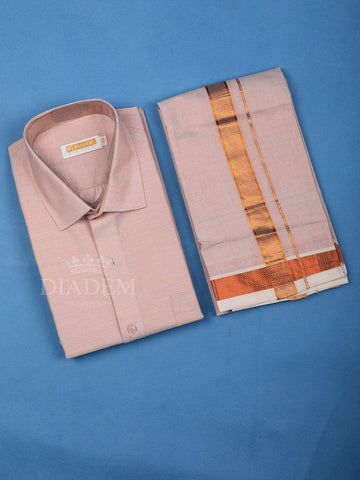 Light Pink Plain Silk Shirt with Dhoti - Diadem