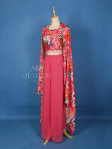 Pink Floral Printed Georgette Palazzo Salwar Suit Online - Diadem